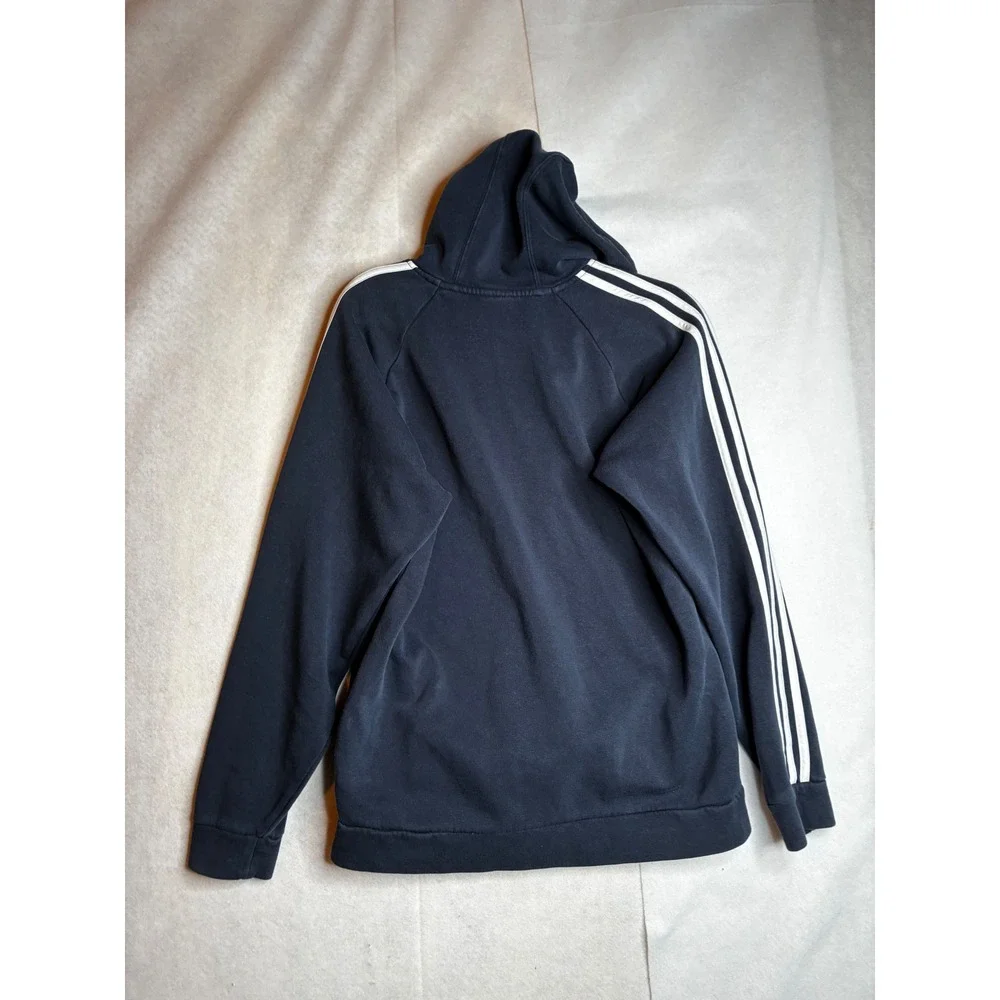 Adidas Mens Navy Blue‎ 3 Stripe Pullover Hoodie Sweatshirt Medium Fleece Lined